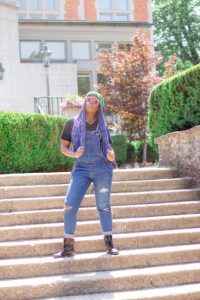 headwrap with overalls